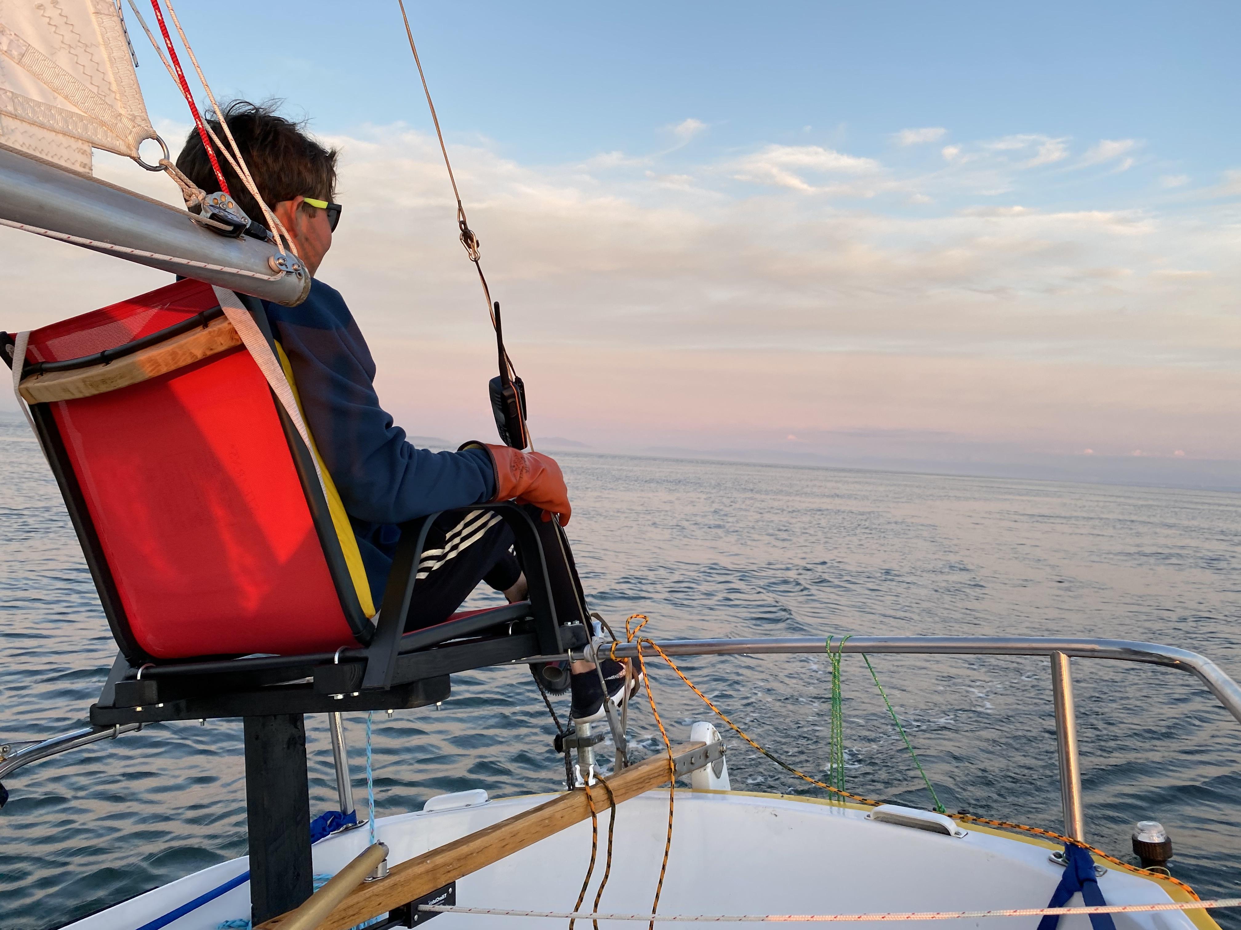 Sam Bonauto '23 pedaling on open water.